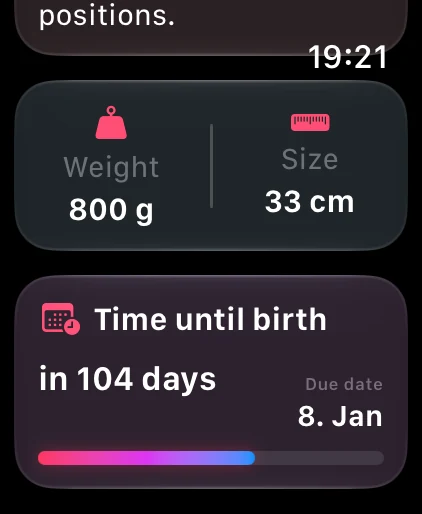 ScanBaby Apple Watch app showing the countdown and expected due date