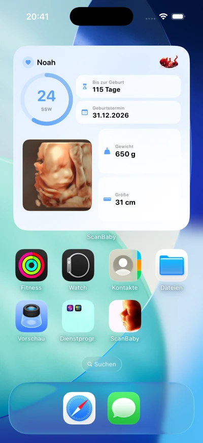 ScanBaby-Schwangerschaftswidget auf dem Home-Bildschirm eines iPhones