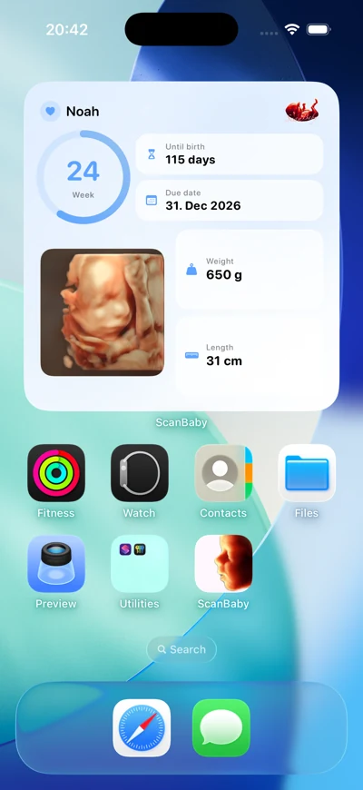 ScanBaby pregnancy widget on an iPhone Home Screen